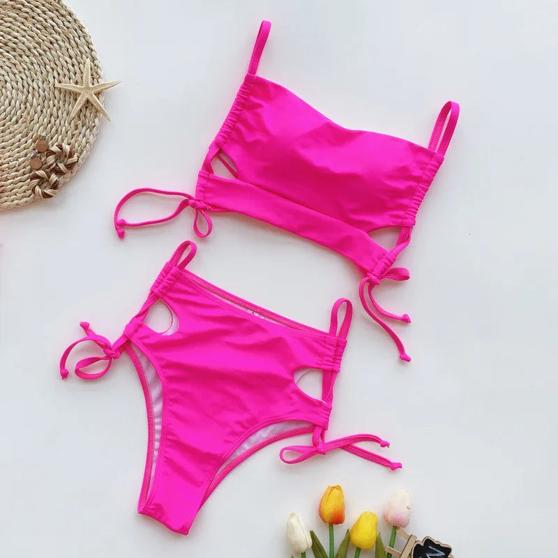 Pink Two-Piece Swim Suits Padded Tankini 