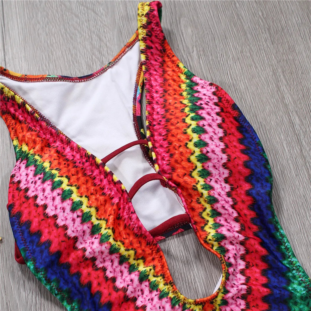 Sexy Bandage One Piece Swimsuit Floral Swimwear 