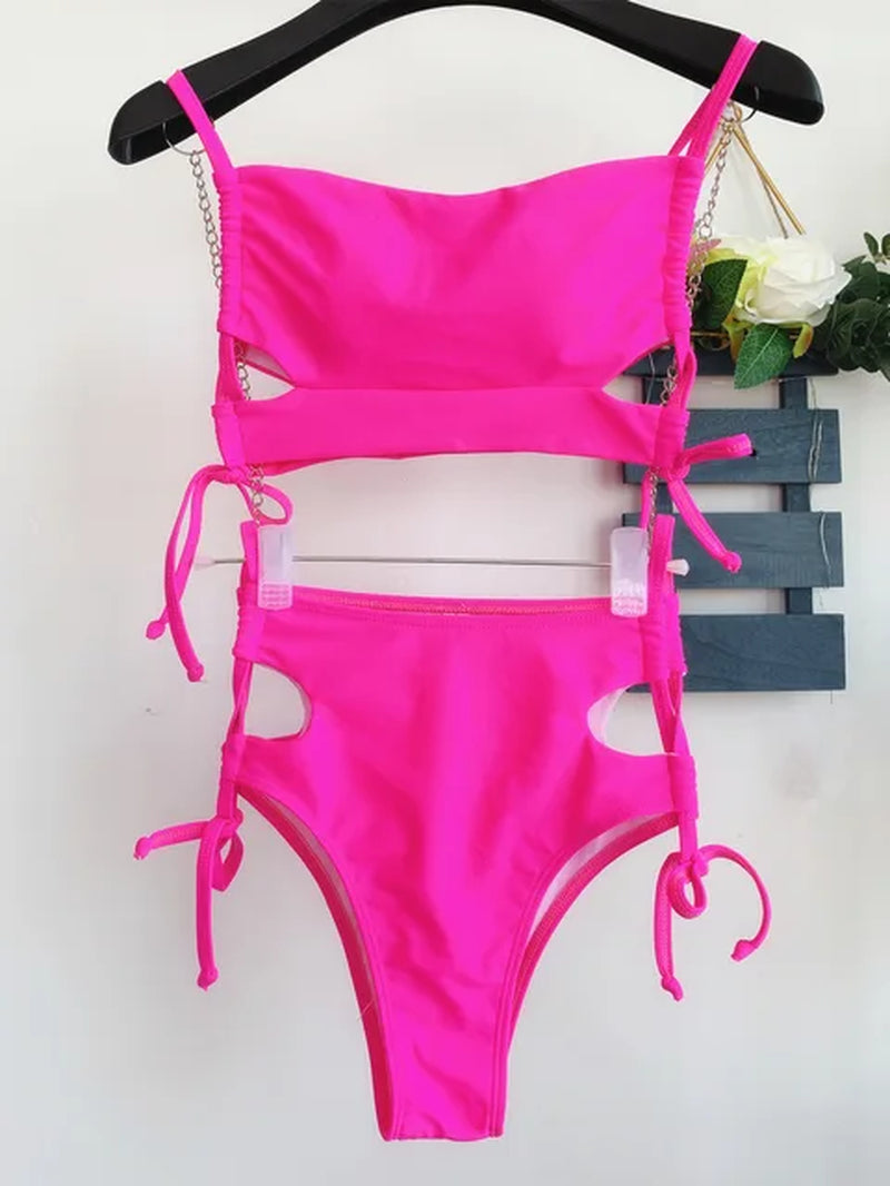 Pink Two-Piece Swim Suits Padded Tankini 