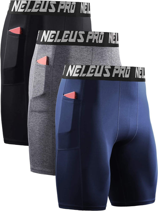 Men'S Compression Short with Pocket Dry Fit  Pack of 3